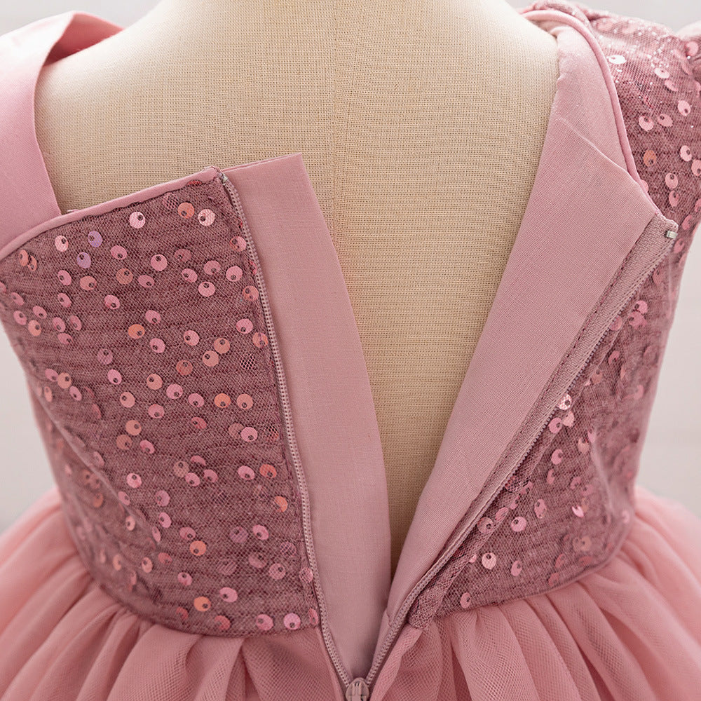 Cute Sequin Puffy Tulle Ball Gown Dress for Toddlers - Bowknot, Tea Length, Party & Formal