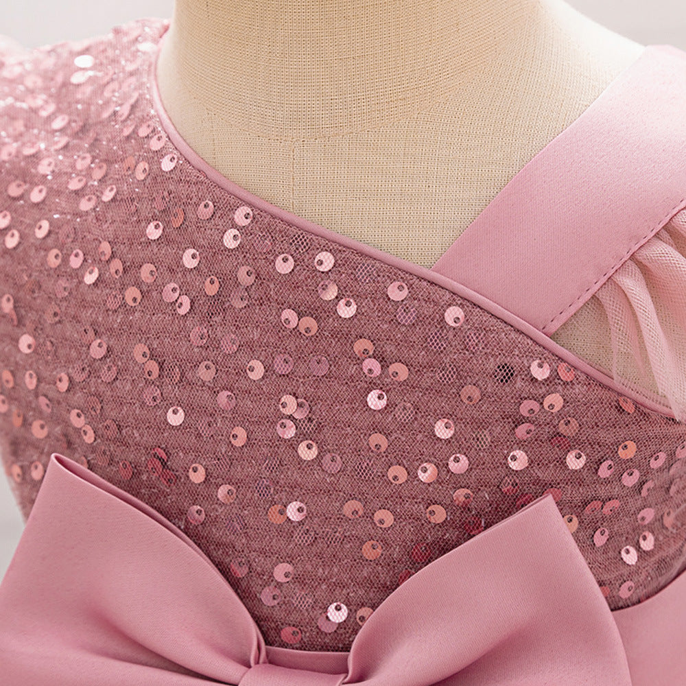 Cute Sequin Puffy Tulle Ball Gown Dress for Toddlers - Bowknot, Tea Length, Party & Formal
