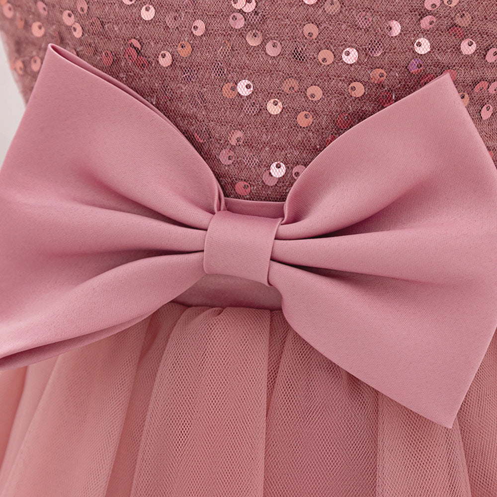 Cute Sequin Puffy Tulle Ball Gown Dress for Toddlers - Bowknot, Tea Length, Party & Formal