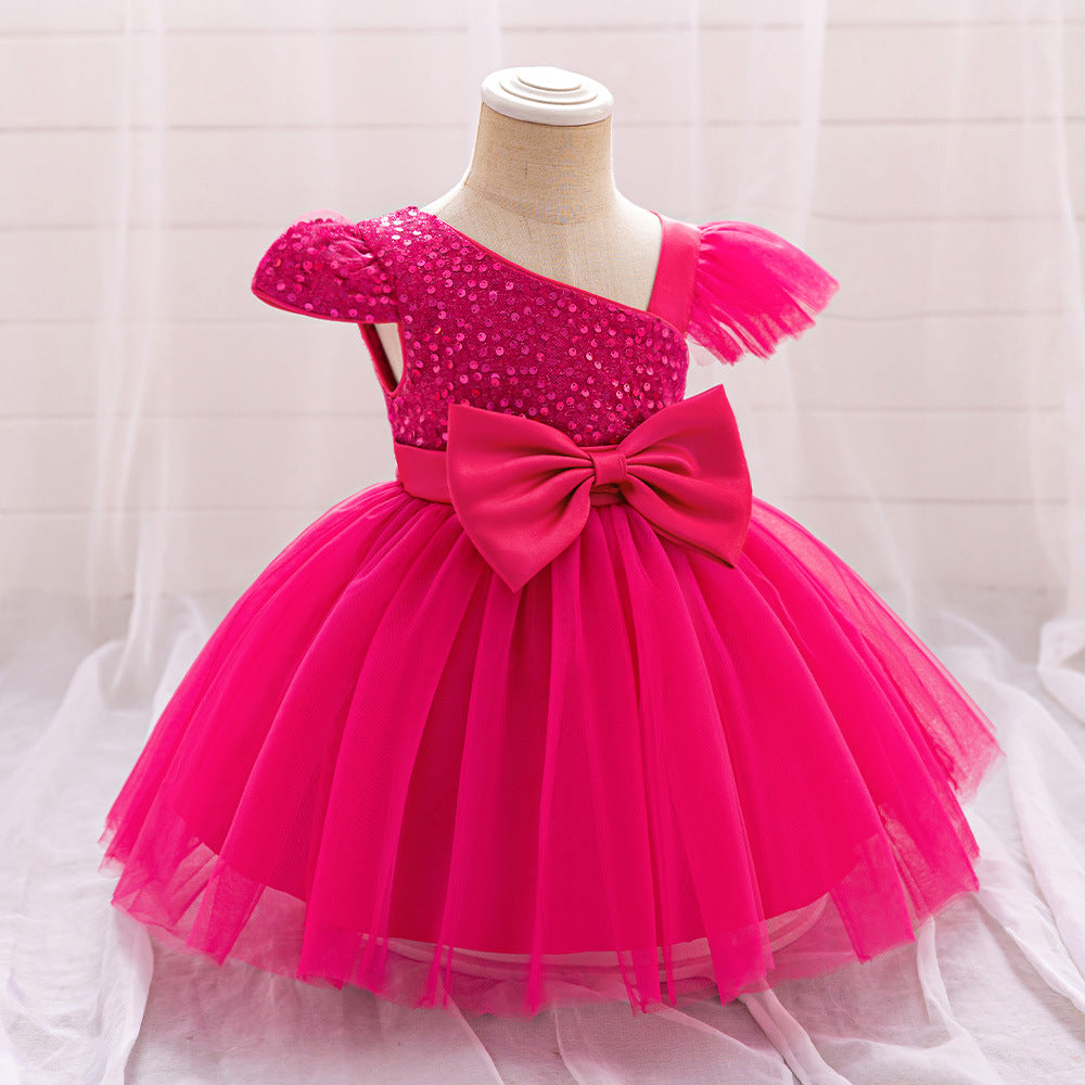 Cute Sequin Puffy Tulle Ball Gown Dress for Toddlers - Bowknot, Tea Length, Party & Formal