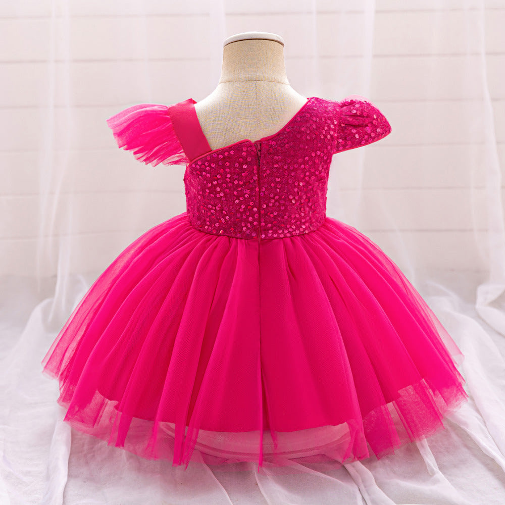 Cute Sequin Puffy Tulle Ball Gown Dress for Toddlers - Bowknot, Tea Length, Party & Formal