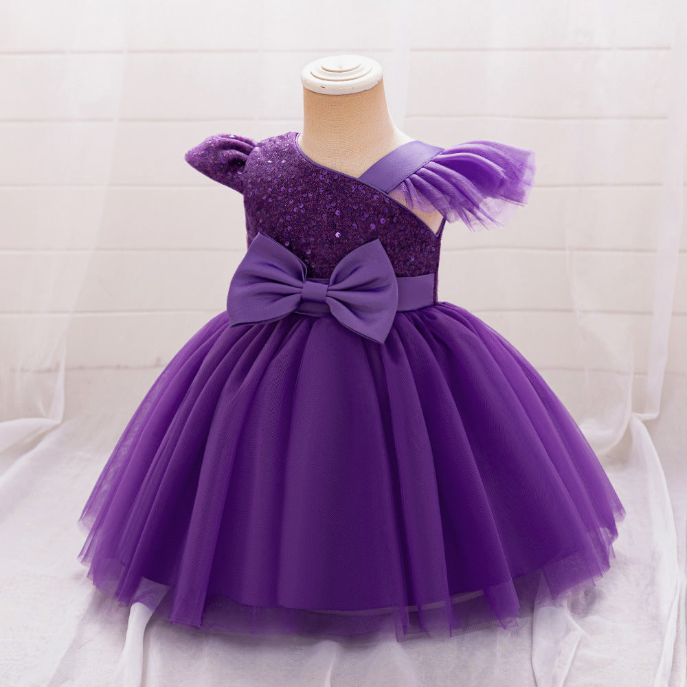 Cute Sequin Puffy Tulle Ball Gown Dress for Toddlers - Bowknot, Tea Length, Party & Formal