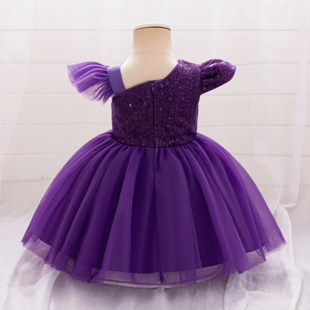 Cute Sequin Puffy Tulle Ball Gown Dress for Toddlers - Bowknot, Tea Length, Party & Formal