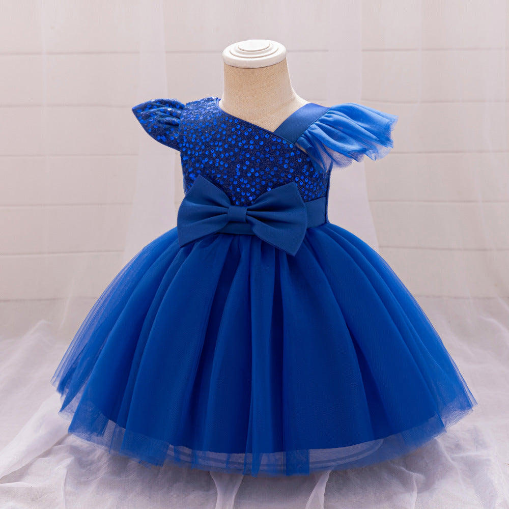Cute Sequin Puffy Tulle Ball Gown Dress for Toddlers - Bowknot, Tea Length, Party & Formal