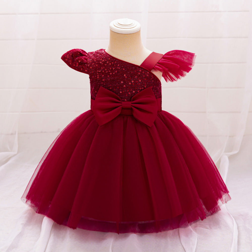 Cute Sequin Puffy Tulle Ball Gown Dress for Toddlers - Bowknot, Tea Length, Party & Formal