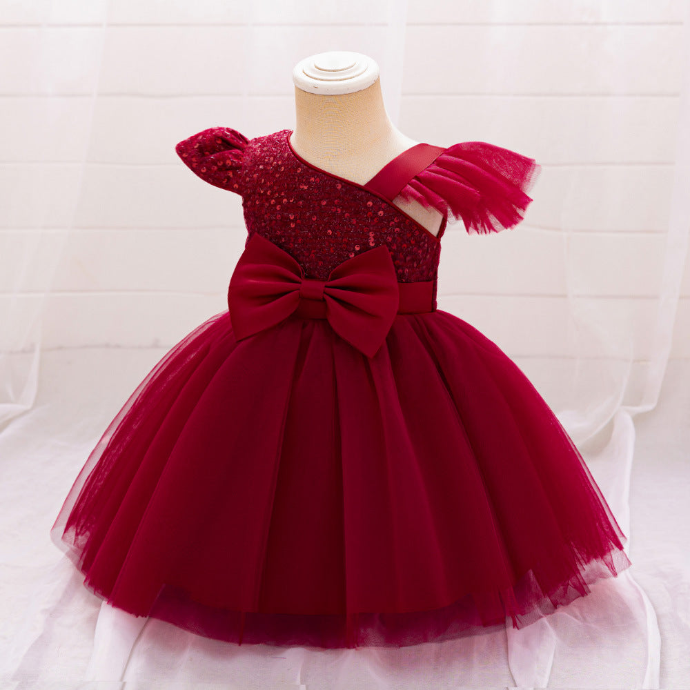 Cute Sequin Puffy Tulle Ball Gown Dress for Toddlers - Bowknot, Tea Length, Party & Formal