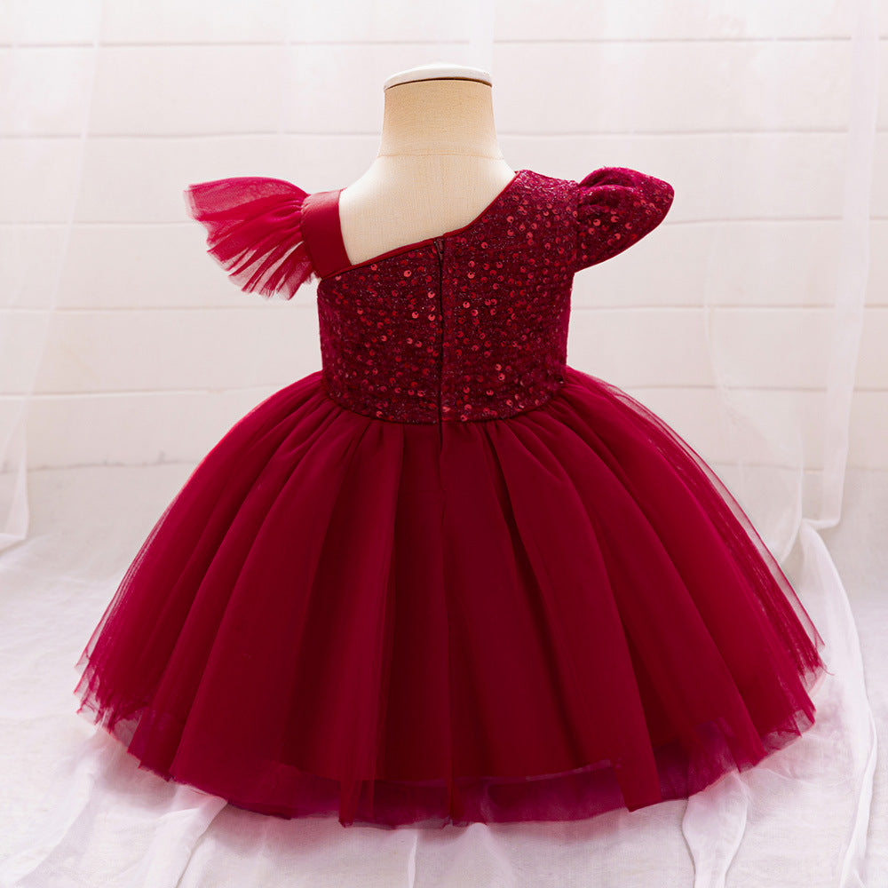 Cute Sequin Puffy Tulle Ball Gown Dress for Toddlers - Bowknot, Tea Length, Party & Formal