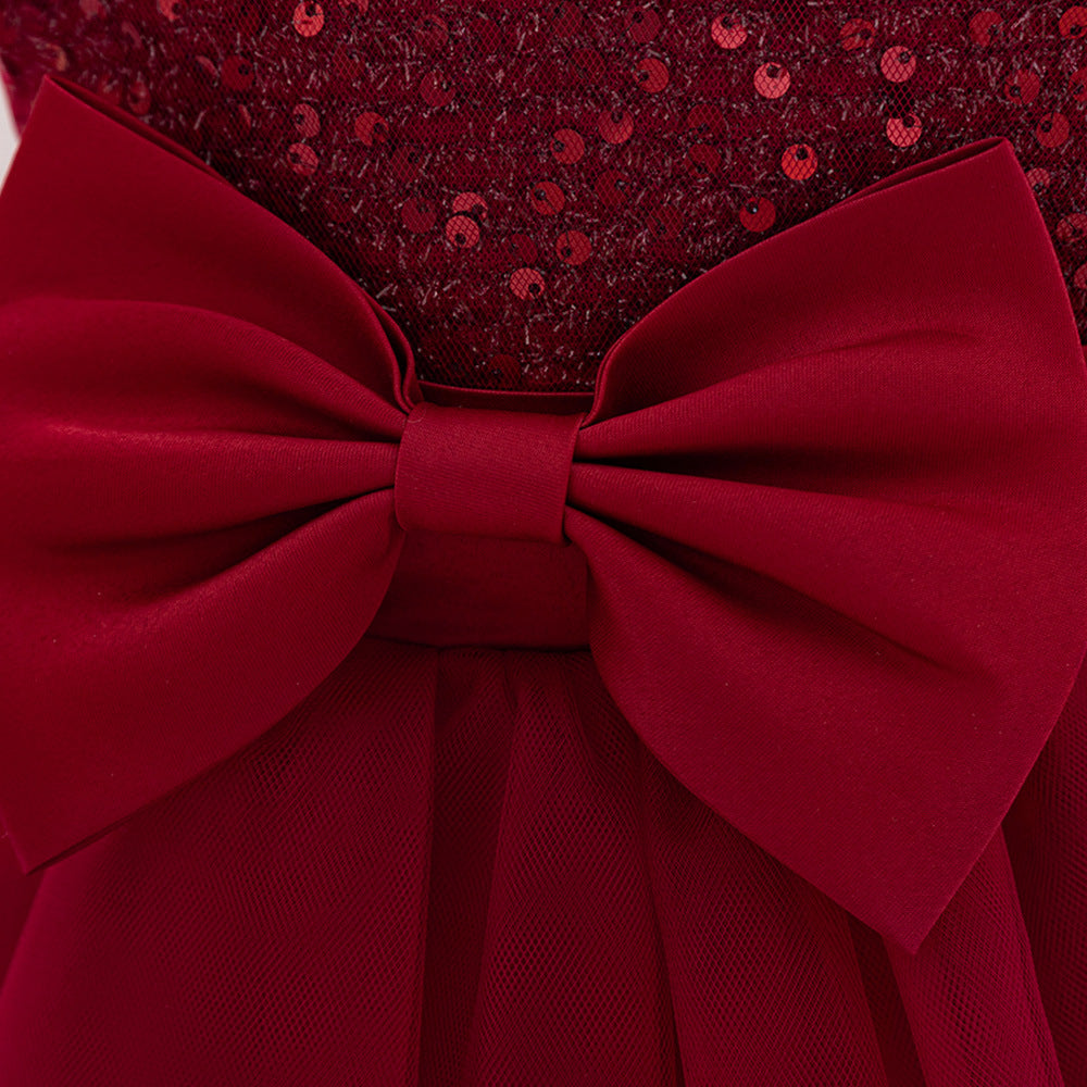 Cute Sequin Puffy Tulle Ball Gown Dress for Toddlers - Bowknot, Tea Length, Party & Formal