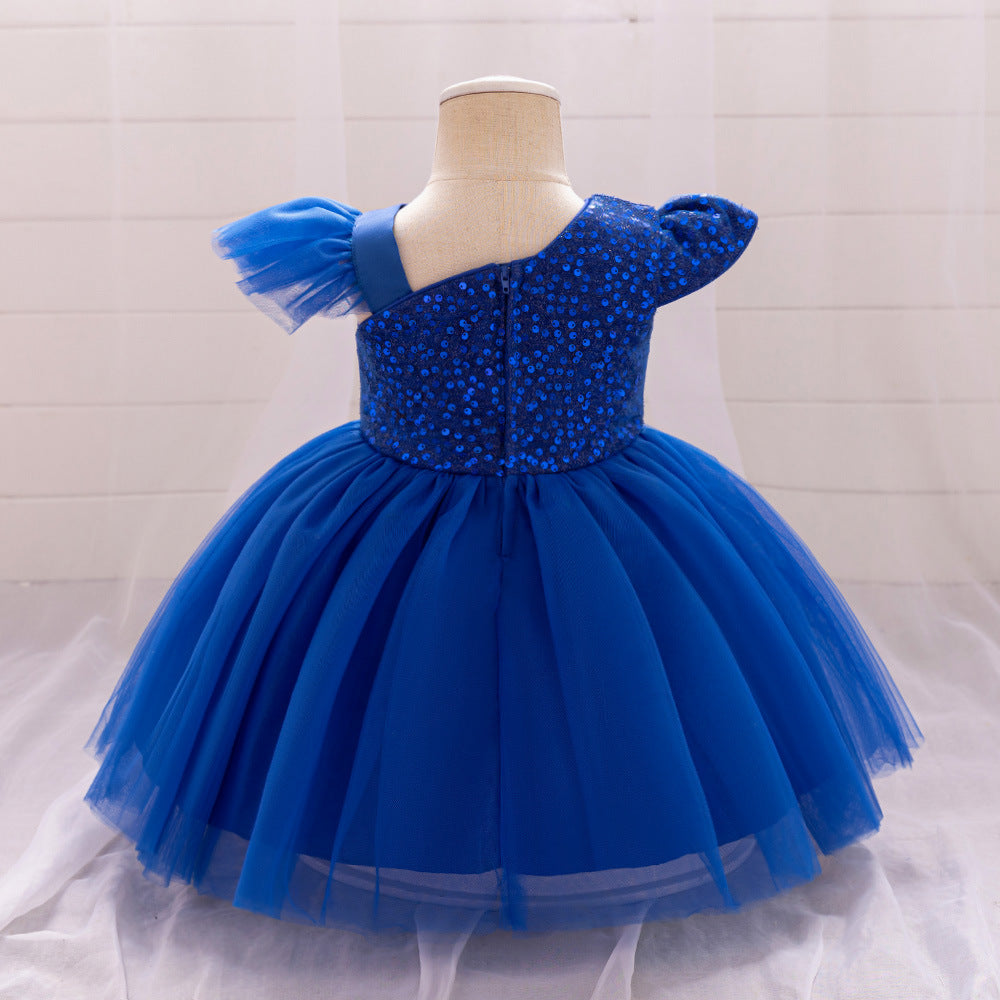 Cute Sequin Puffy Tulle Ball Gown Dress for Toddlers - Bowknot, Tea Length, Party & Formal