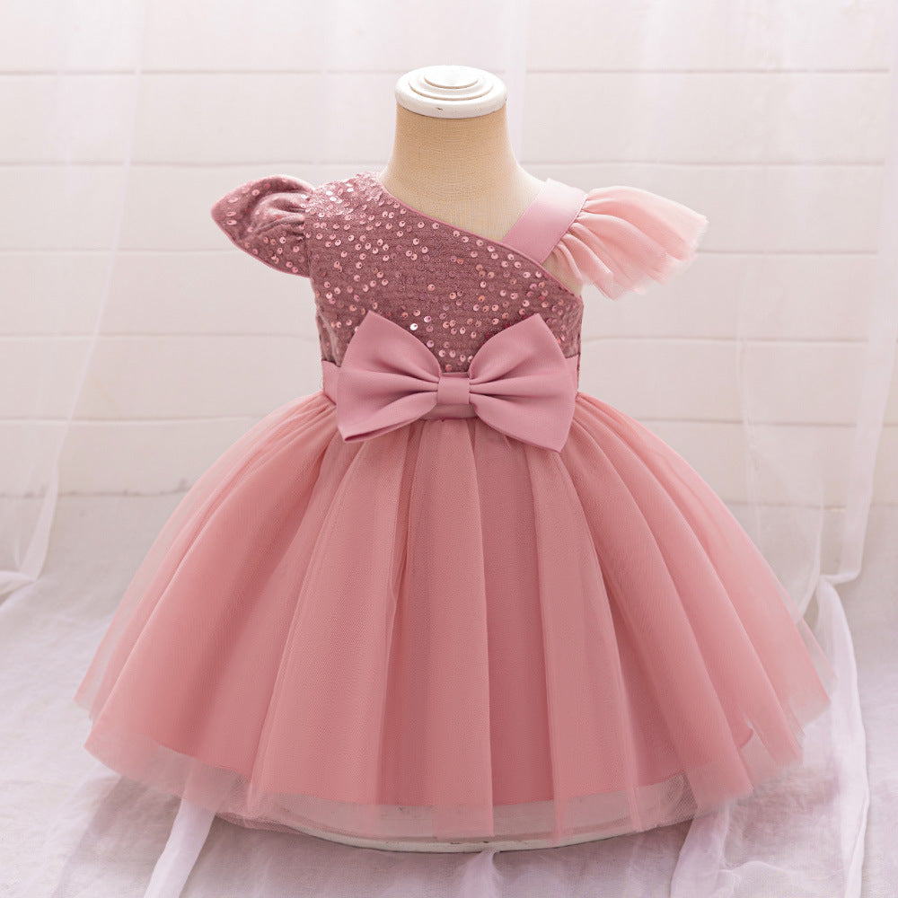 Cute Sequin Puffy Tulle Ball Gown Dress for Toddlers - Bowknot, Tea Length, Party & Formal