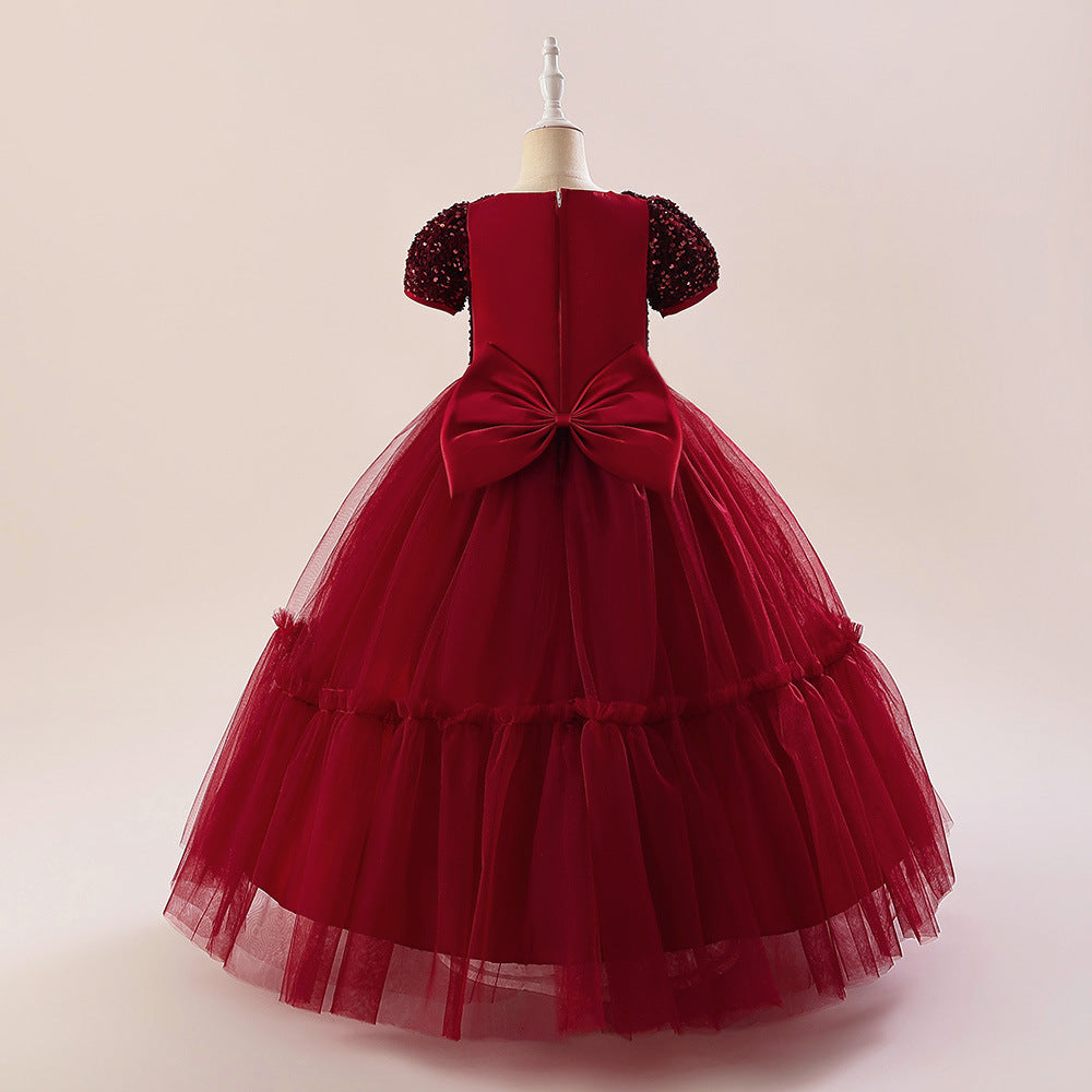 Sparkly A-Line Maxi Princess Dress for Girls | Sequin & Bowknot Formal Gown
