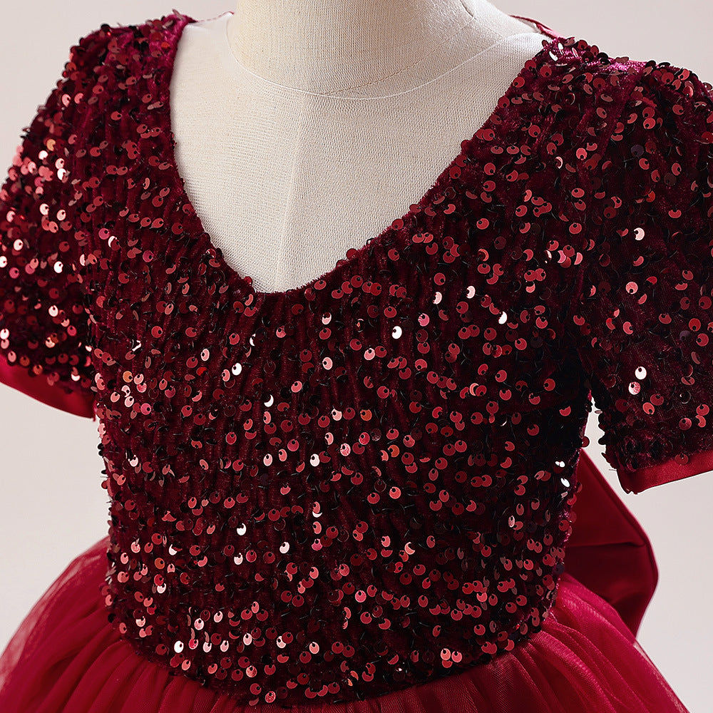Sparkly A-Line Maxi Princess Dress for Girls | Sequin & Bowknot Formal Gown