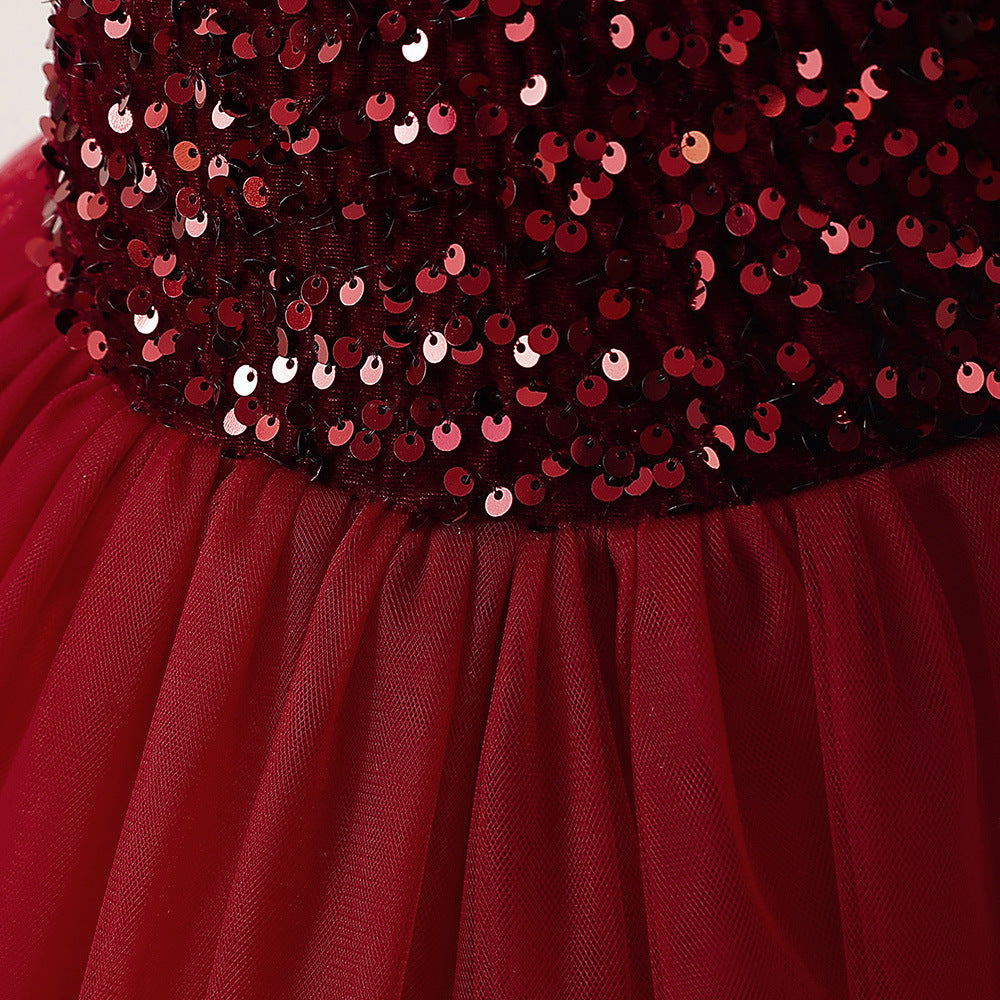 Sparkly A-Line Maxi Princess Dress for Girls | Sequin & Bowknot Formal Gown