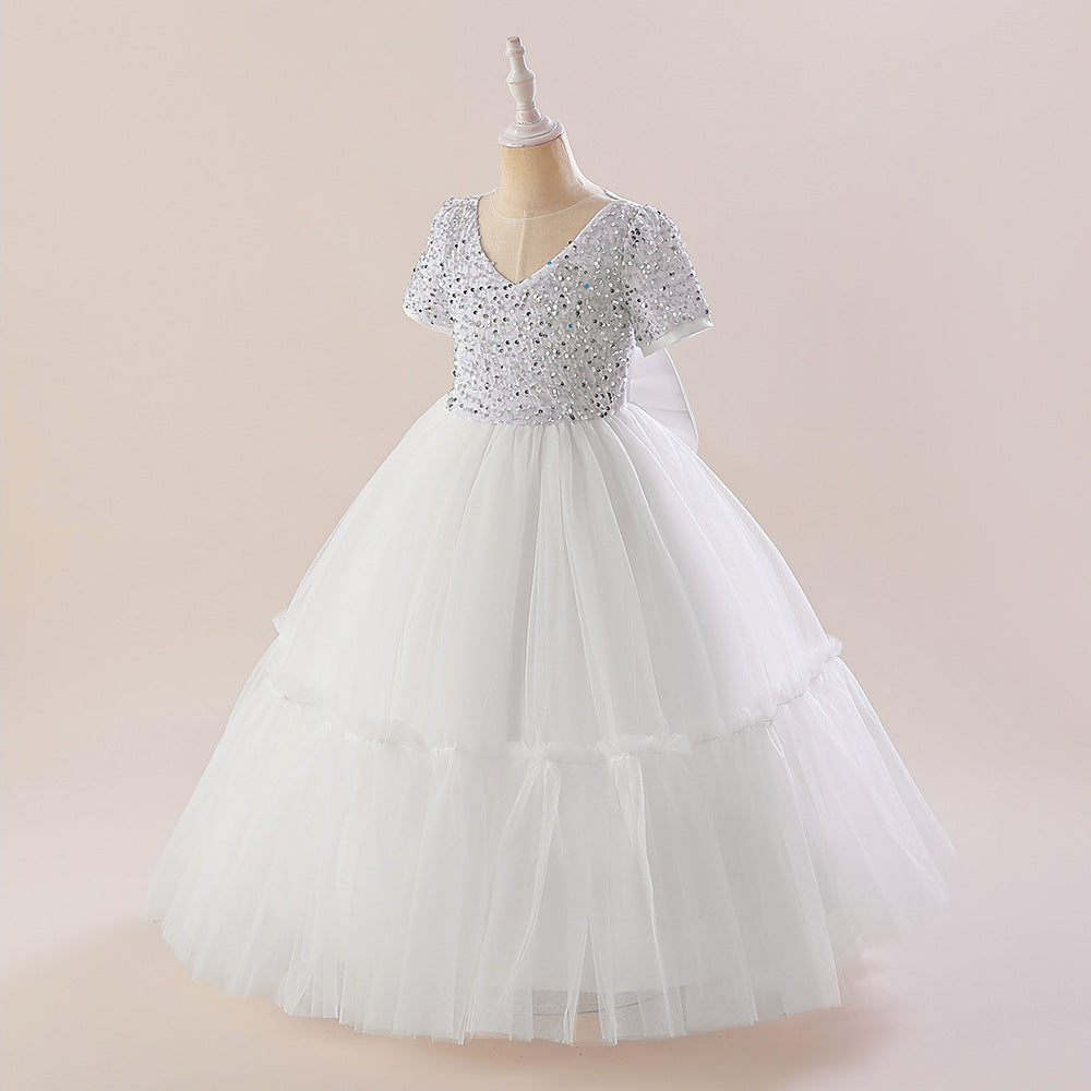 Sparkly A-Line Maxi Princess Dress for Girls | Sequin & Bowknot Formal Gown