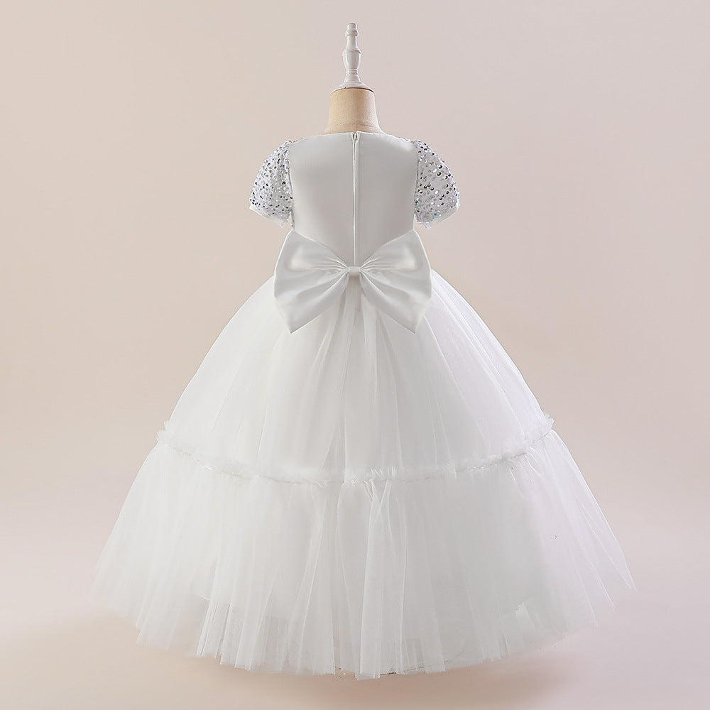 Sparkly A-Line Maxi Princess Dress for Girls | Sequin & Bowknot Formal Gown