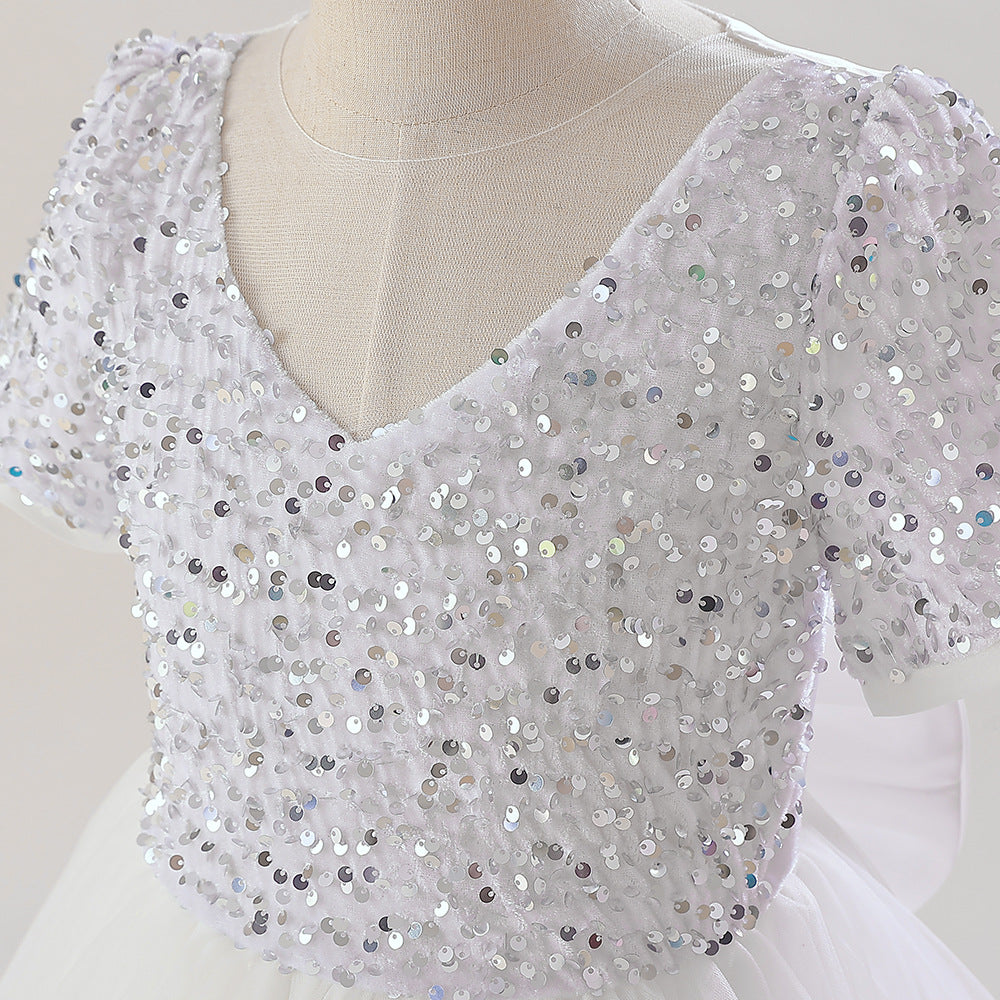 Sparkly A-Line Maxi Princess Dress for Girls | Sequin & Bowknot Formal Gown