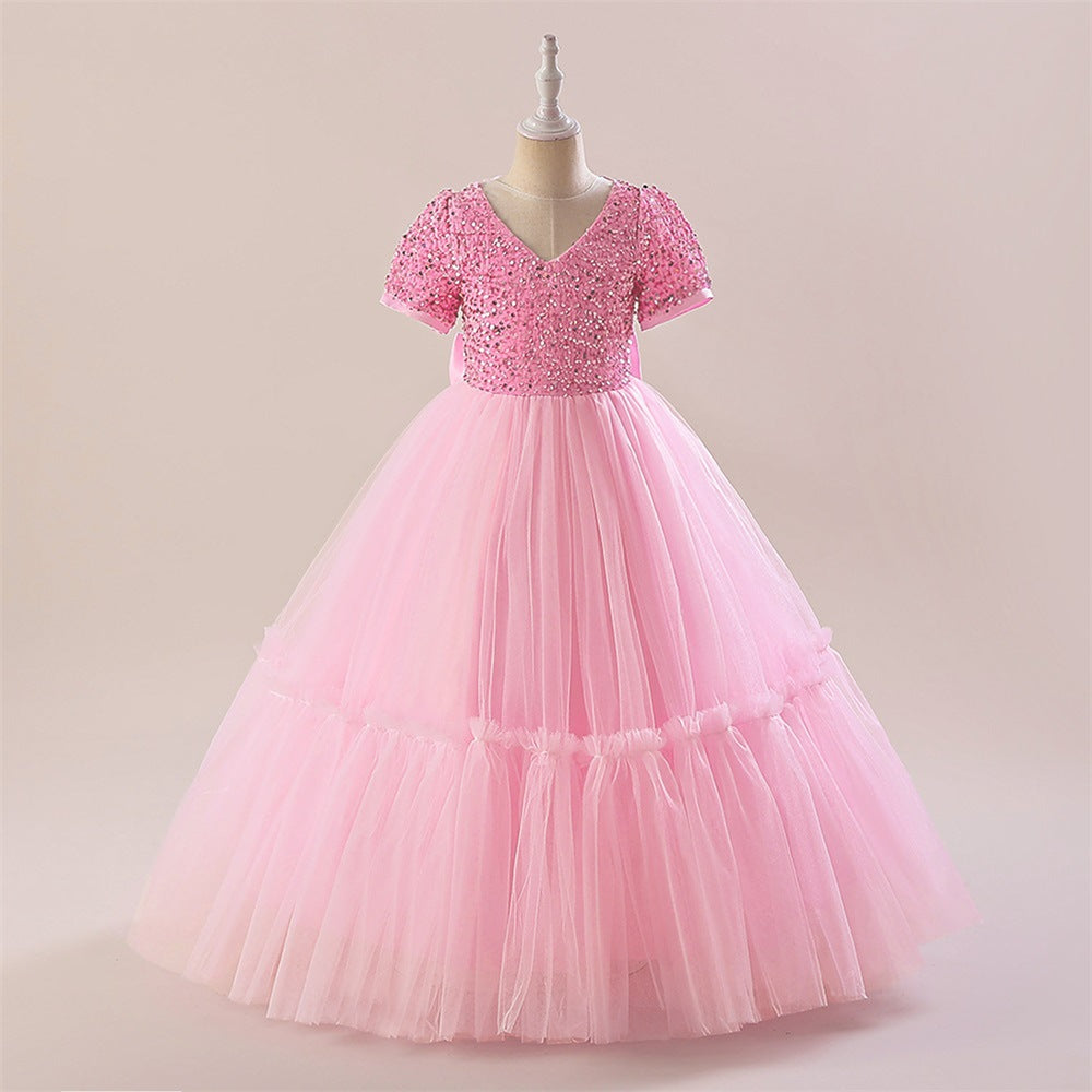 Sparkly A-Line Maxi Princess Dress for Girls | Sequin & Bowknot Formal Gown