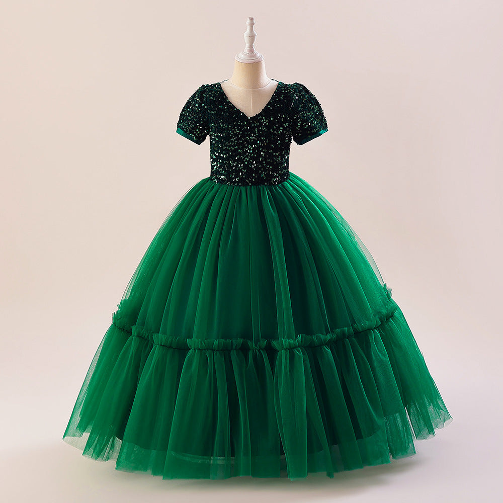 Sparkly A-Line Maxi Princess Dress for Girls | Sequin & Bowknot Formal Gown
