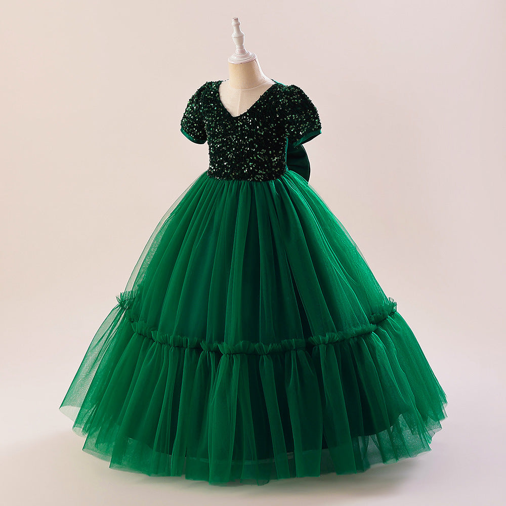 Sparkly A-Line Maxi Princess Dress for Girls | Sequin & Bowknot Formal Gown