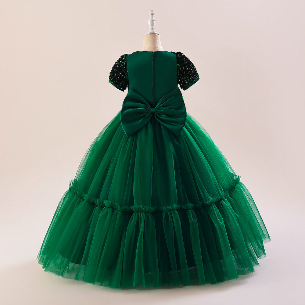Sparkly A-Line Maxi Princess Dress for Girls | Sequin & Bowknot Formal Gown