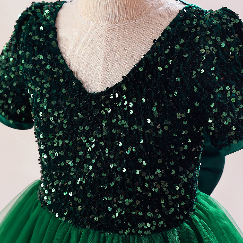 Sparkly A-Line Maxi Princess Dress for Girls | Sequin & Bowknot Formal Gown