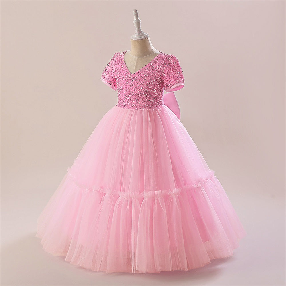 Sparkly A-Line Maxi Princess Dress for Girls | Sequin & Bowknot Formal Gown
