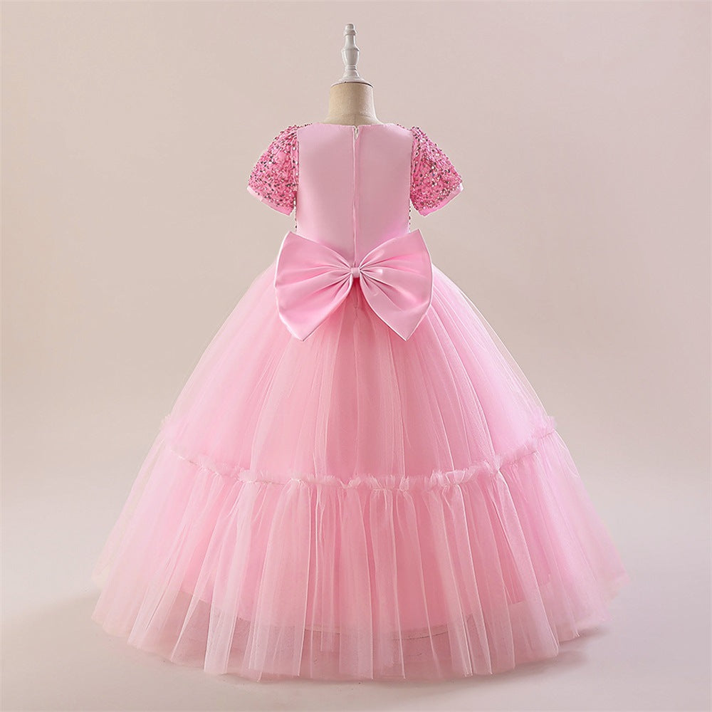 Sparkly A-Line Maxi Princess Dress for Girls | Sequin & Bowknot Formal Gown