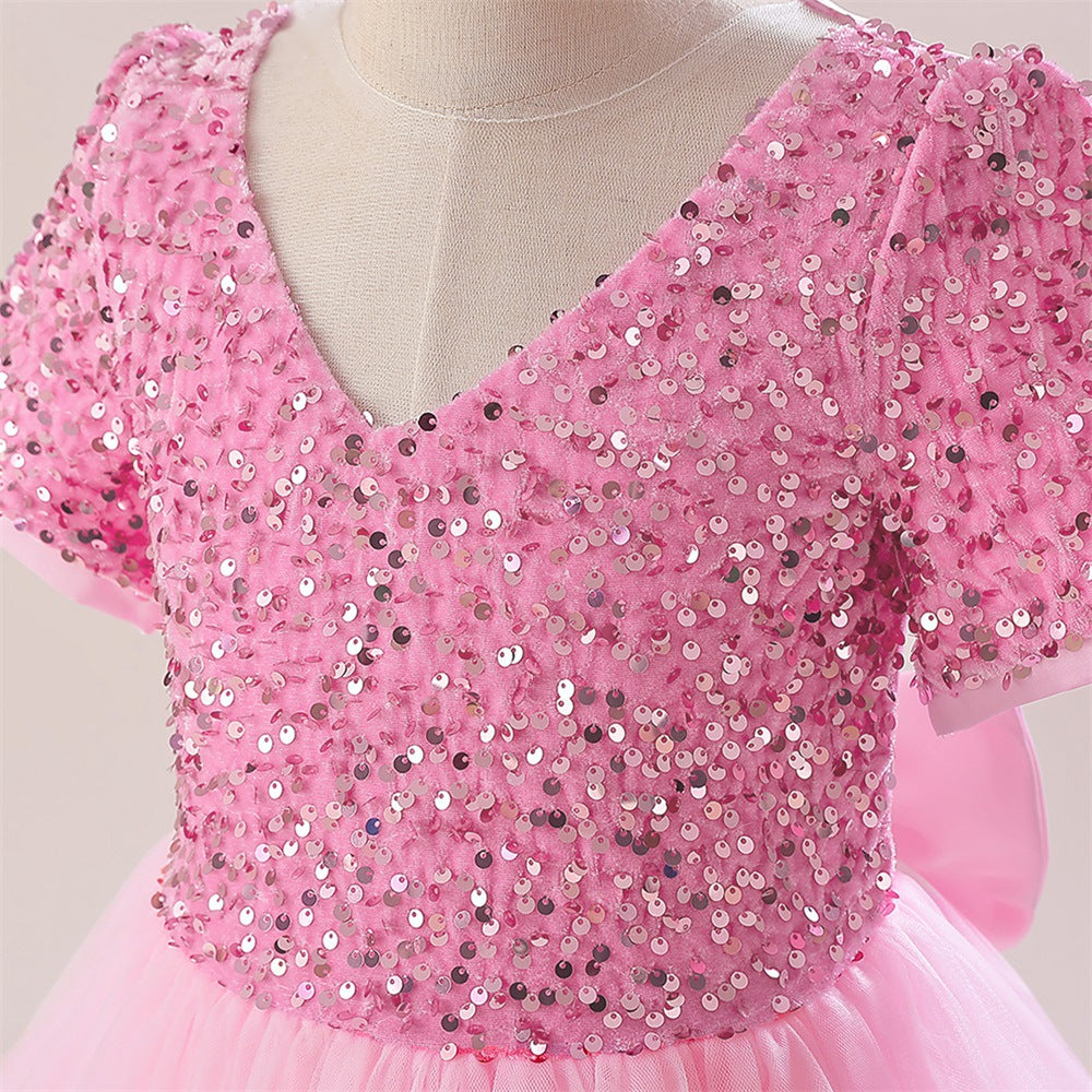 Sparkly A-Line Maxi Princess Dress for Girls | Sequin & Bowknot Formal Gown