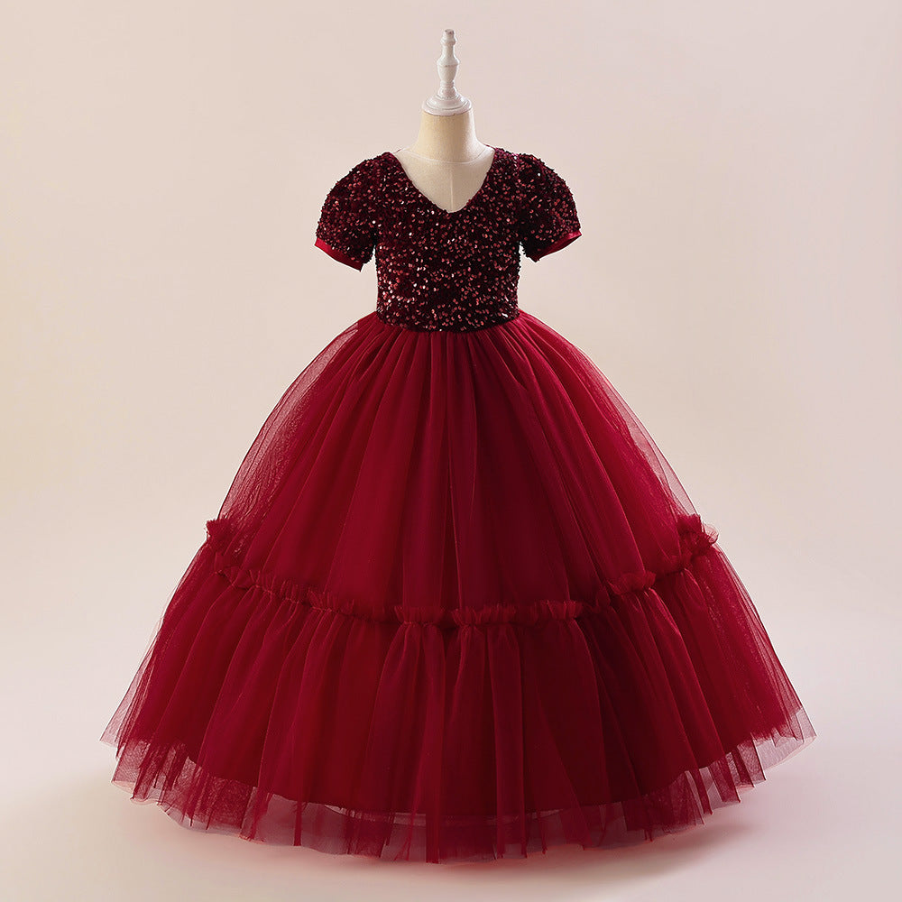 Sparkly A-Line Maxi Princess Dress for Girls | Sequin & Bowknot Formal Gown