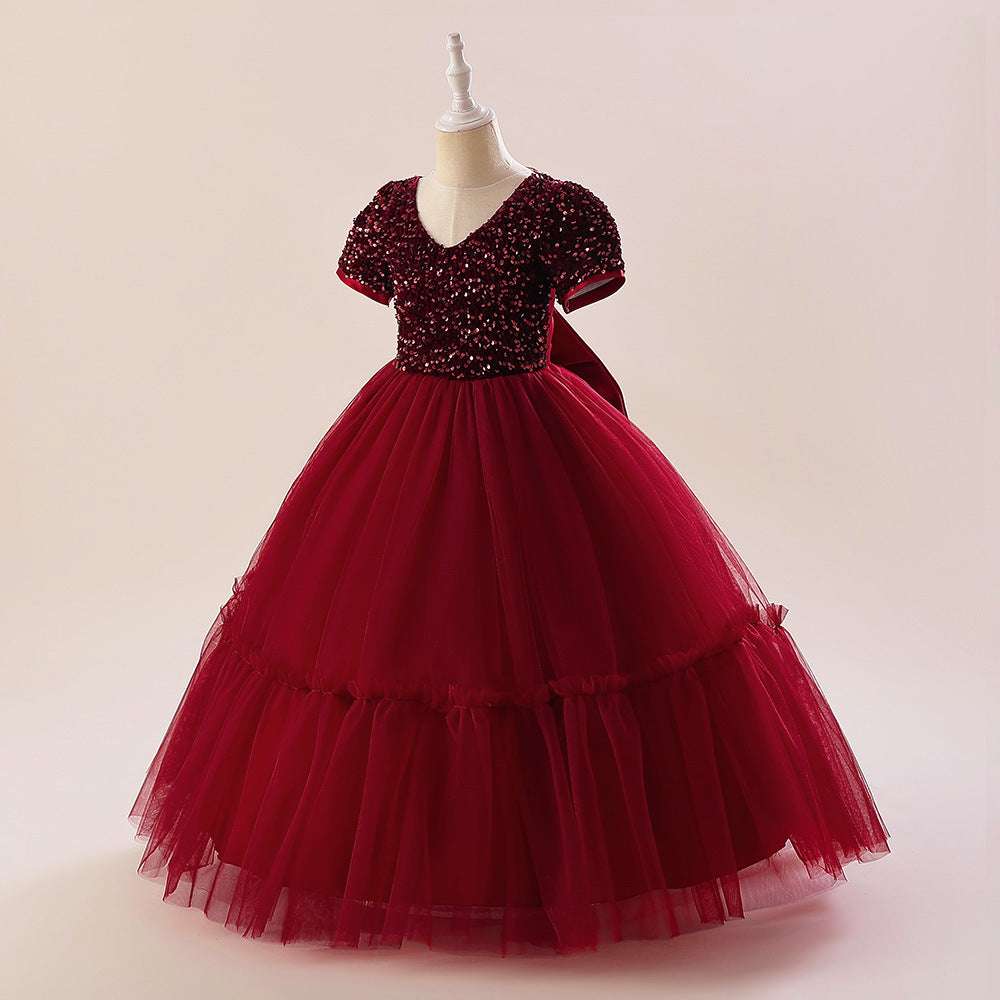 Sparkly A-Line Maxi Princess Dress for Girls | Sequin & Bowknot Formal Gown