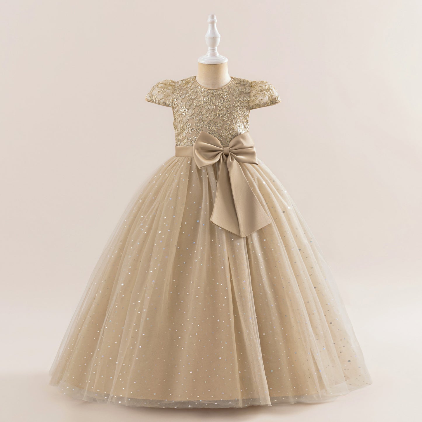 Sequin Bowknot Maxi Dress for Girls – Sparkly Party & Flower Girl Gown