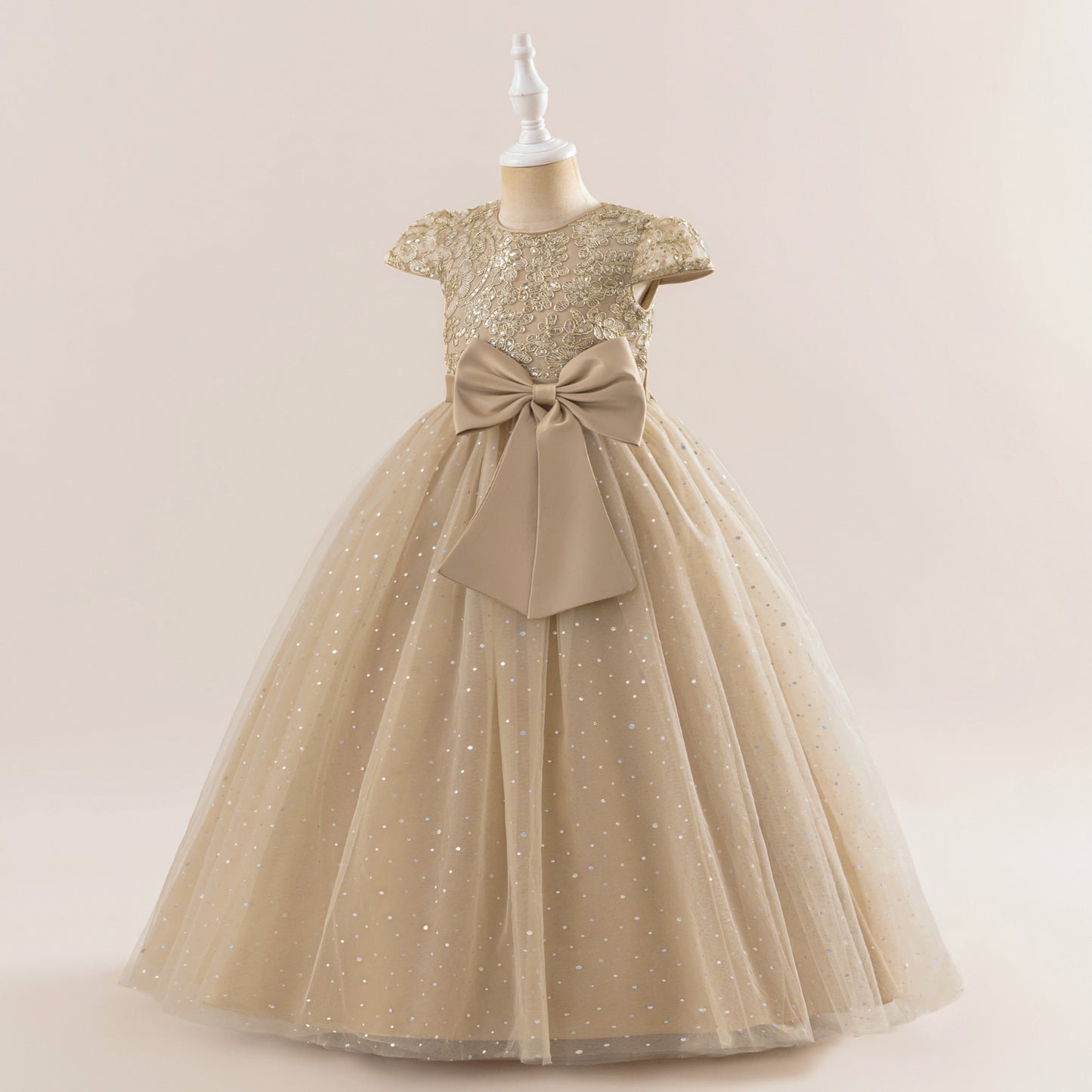 Sequin Bowknot Maxi Dress for Girls – Sparkly Party & Flower Girl Gown