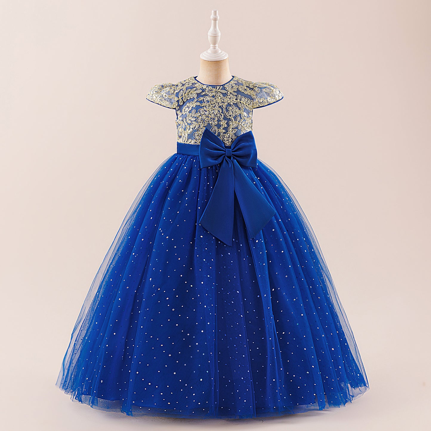 Sequin Bowknot Maxi Dress for Girls – Sparkly Party & Flower Girl Gown
