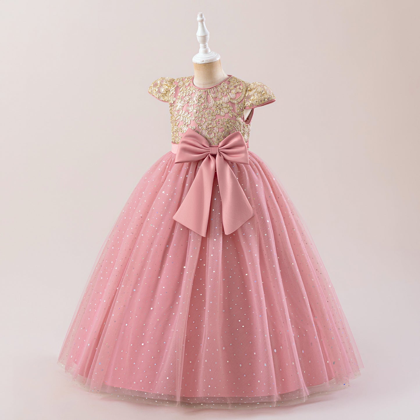 Sequin Bowknot Maxi Dress for Girls – Sparkly Party & Flower Girl Gown