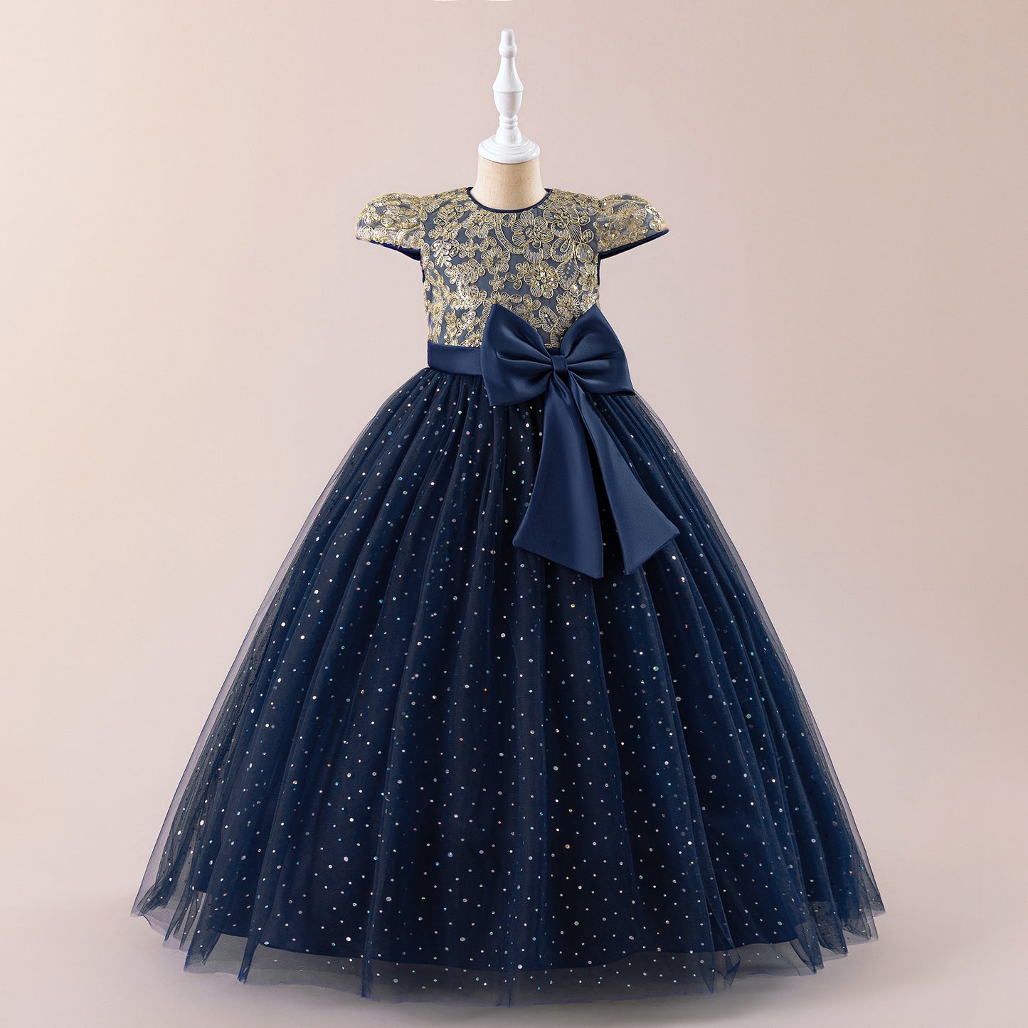 Sequin Bowknot Maxi Dress for Girls – Sparkly Party & Flower Girl Gown