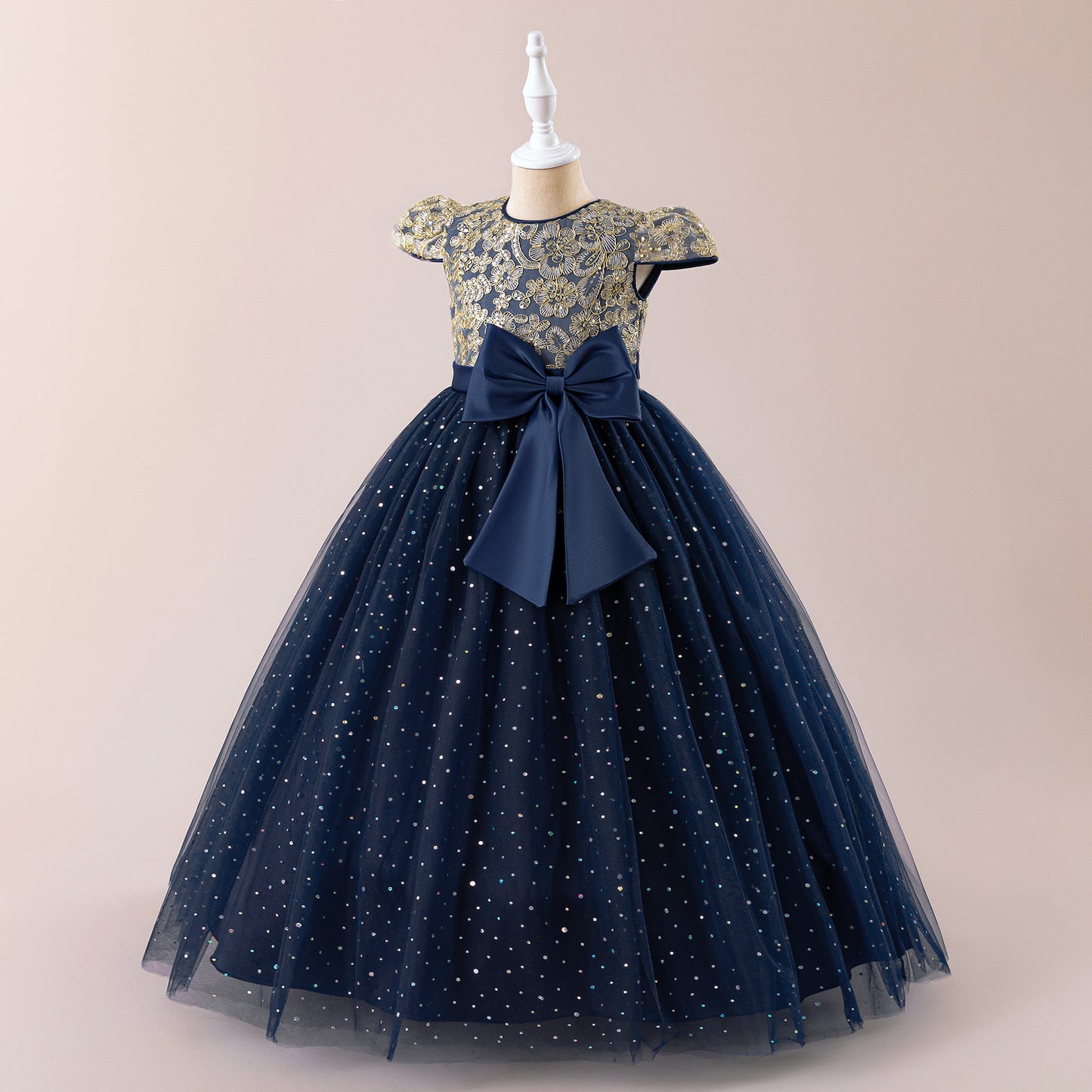 Sequin Bowknot Maxi Dress for Girls – Sparkly Party & Flower Girl Gown