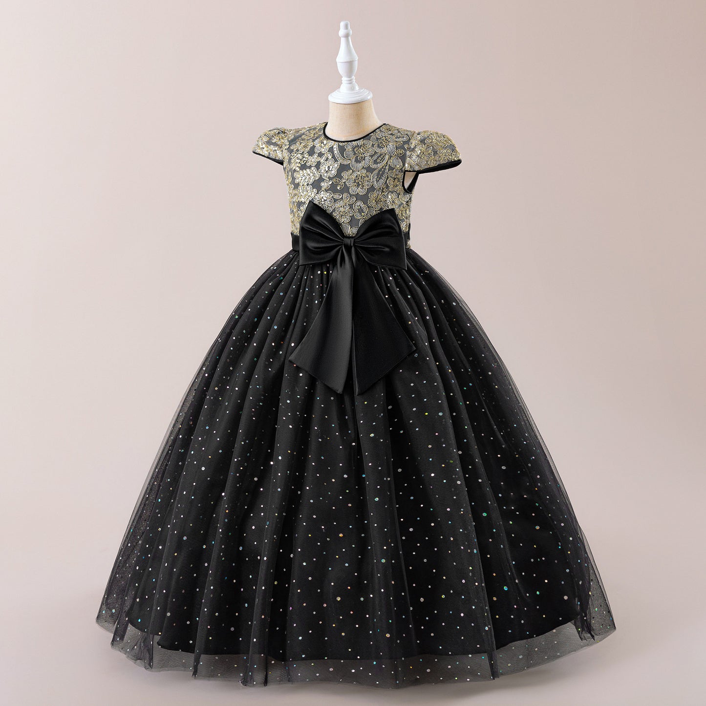 Sequin Bowknot Maxi Dress for Girls – Sparkly Party & Flower Girl Gown