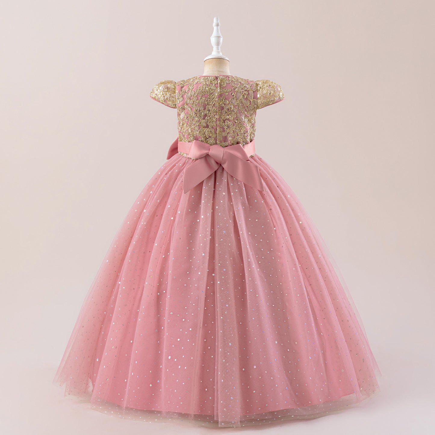 Sequin Bowknot Maxi Dress for Girls – Sparkly Party & Flower Girl Gown