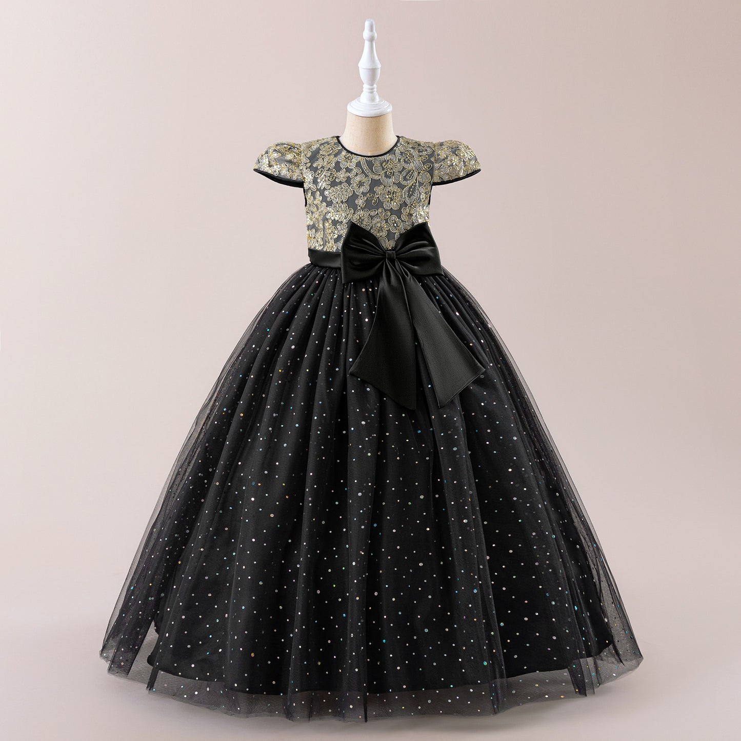 Sequin Bowknot Maxi Dress for Girls – Sparkly Party & Flower Girl Gown