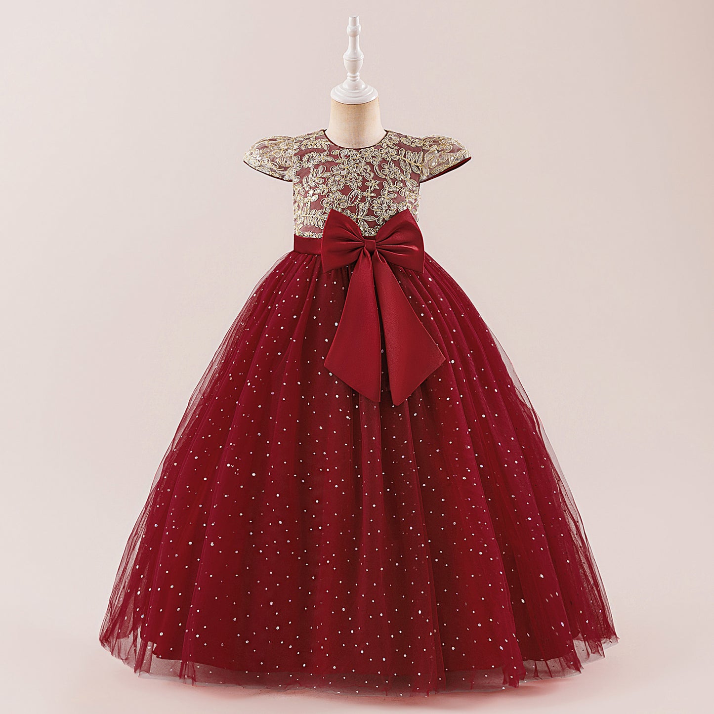 Sequin Bowknot Maxi Dress for Girls – Sparkly Party & Flower Girl Gown