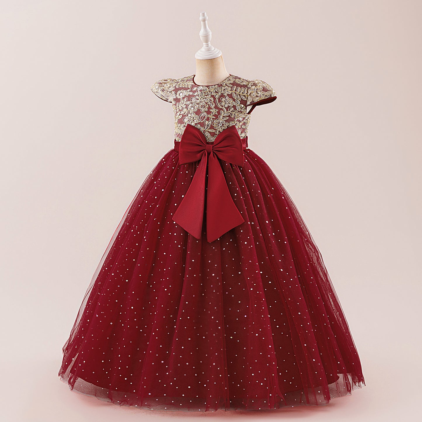 Sequin Bowknot Maxi Dress for Girls – Sparkly Party & Flower Girl Gown