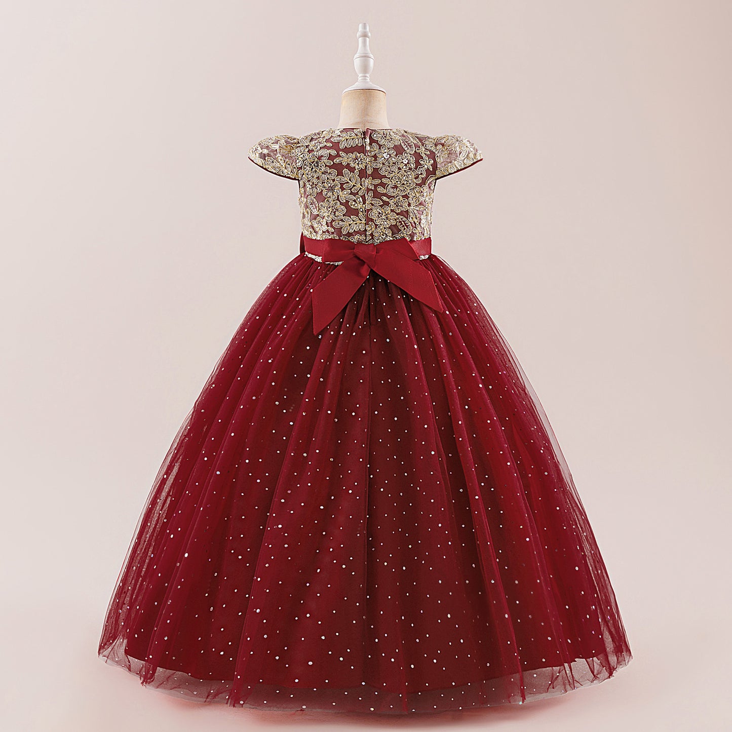 Sequin Bowknot Maxi Dress for Girls – Sparkly Party & Flower Girl Gown