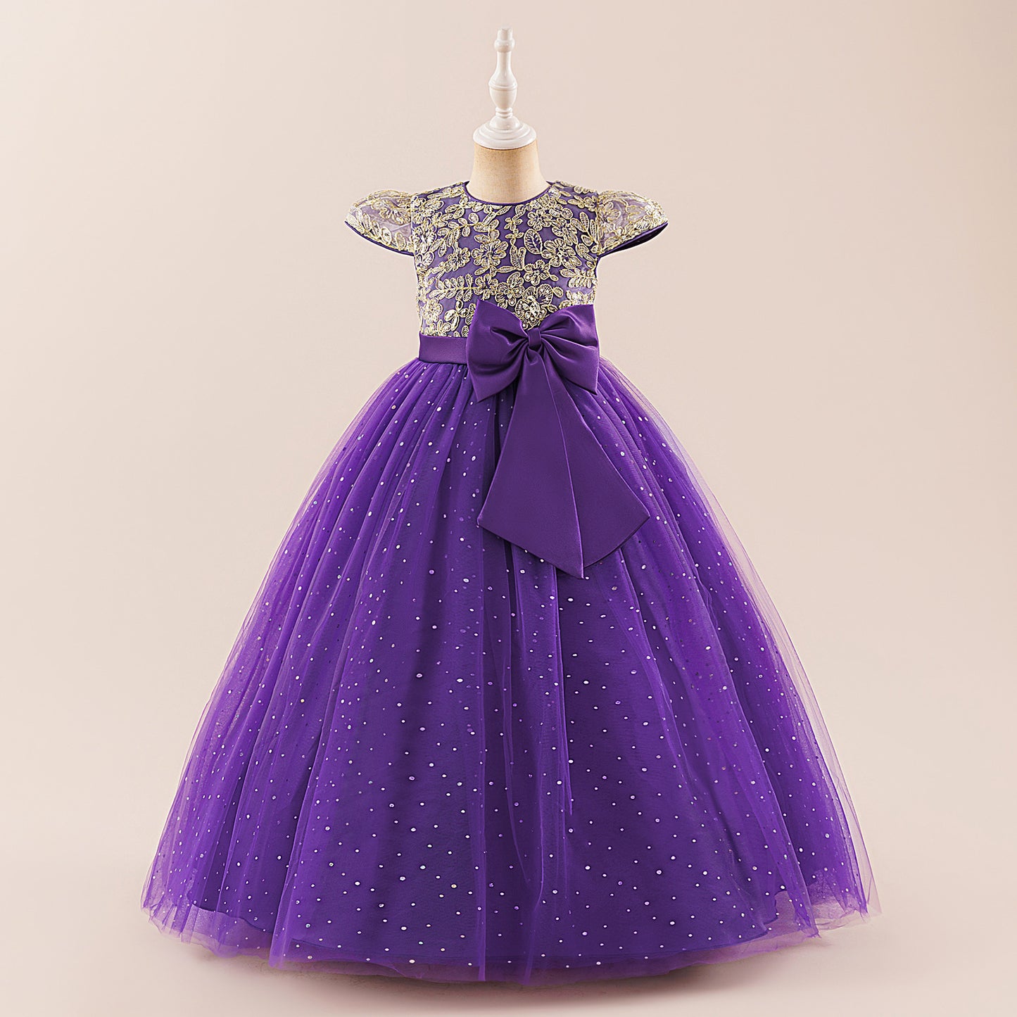 Sequin Bowknot Maxi Dress for Girls – Sparkly Party & Flower Girl Gown