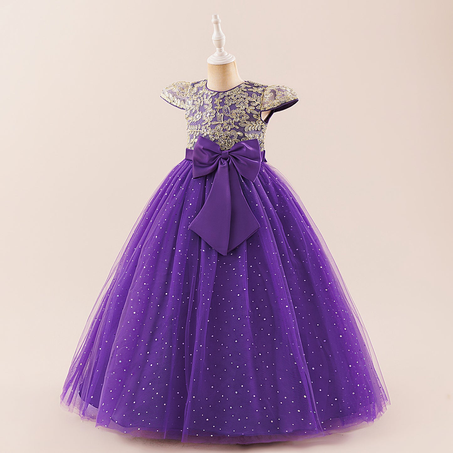 Sequin Bowknot Maxi Dress for Girls – Sparkly Party & Flower Girl Gown