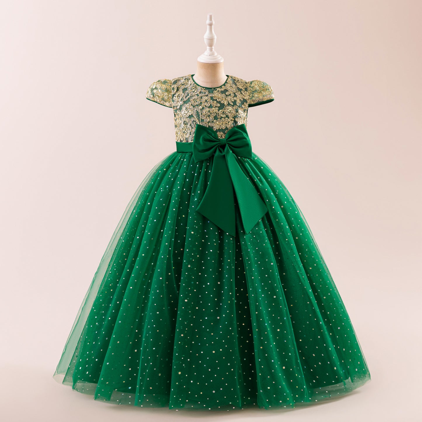 Sequin Bowknot Maxi Dress for Girls – Sparkly Party & Flower Girl Gown
