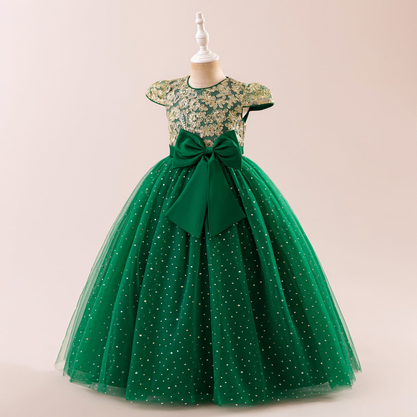 Sequin Bowknot Maxi Dress for Girls – Sparkly Party & Flower Girl Gown