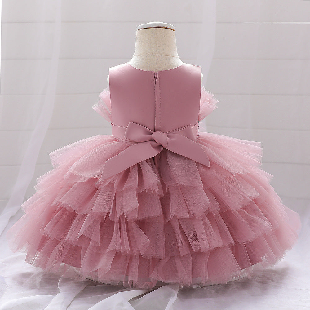 Sequin Bow Puffy Tulle Ball Gown Dress for Girls | Off Shoulder Kids Birthday Dress