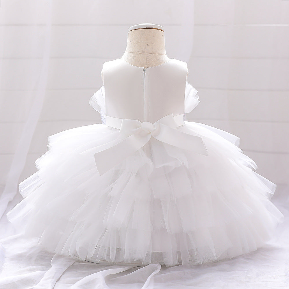 Sequin Bow Puffy Tulle Ball Gown Dress for Girls | Off Shoulder Kids Birthday Dress