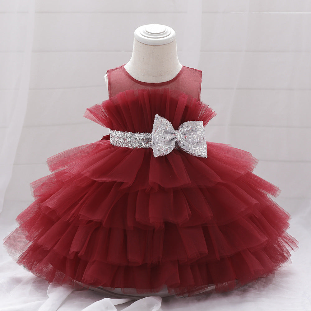 Sequin Bow Puffy Tulle Ball Gown Dress for Girls | Off Shoulder Kids Birthday Dress