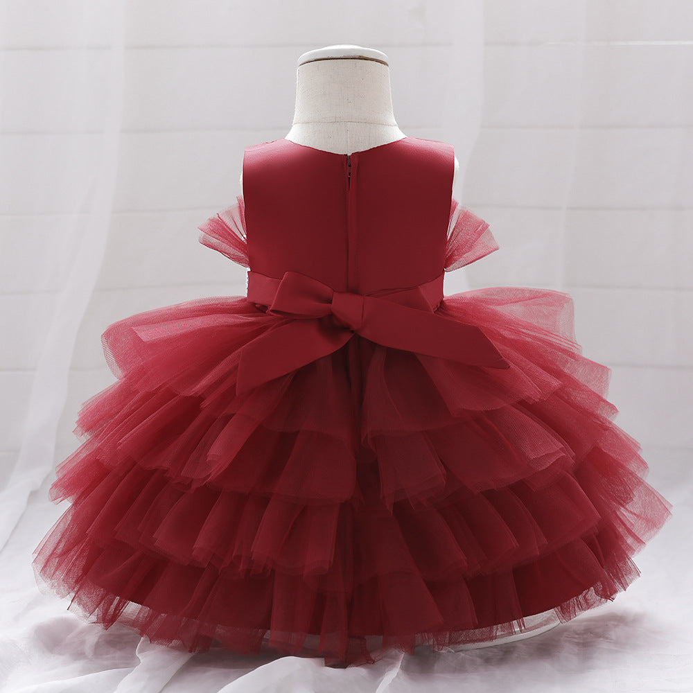 Sequin Bow Puffy Tulle Ball Gown Dress for Girls | Off Shoulder Kids Birthday Dress